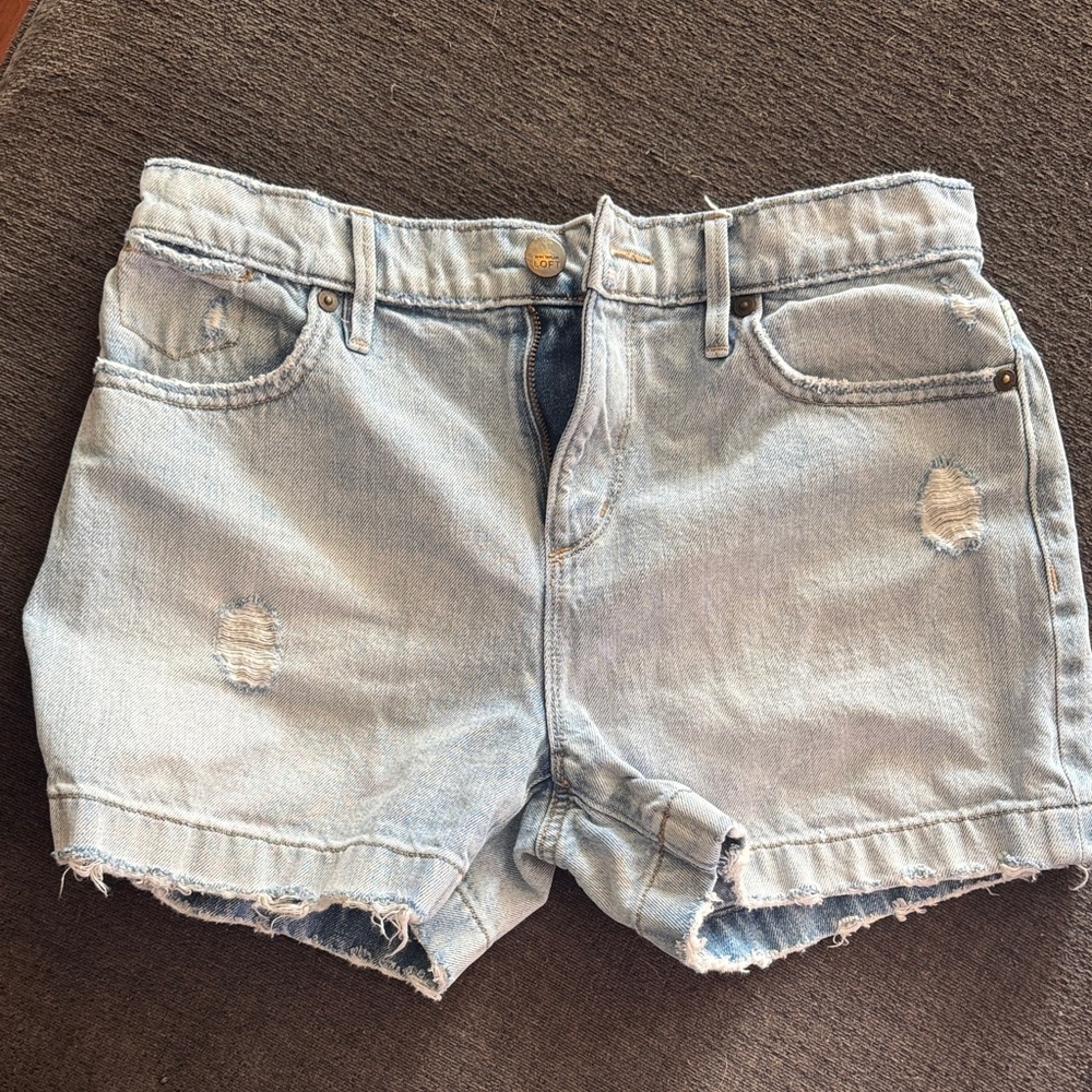 LOFT Faded Blue Distressed Jean Shorts
